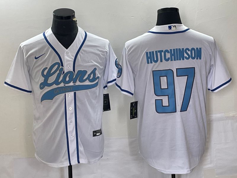 Men Detroit Lions 97 Hutchinson White Co Branding Nike Game NFL Jersey style 1